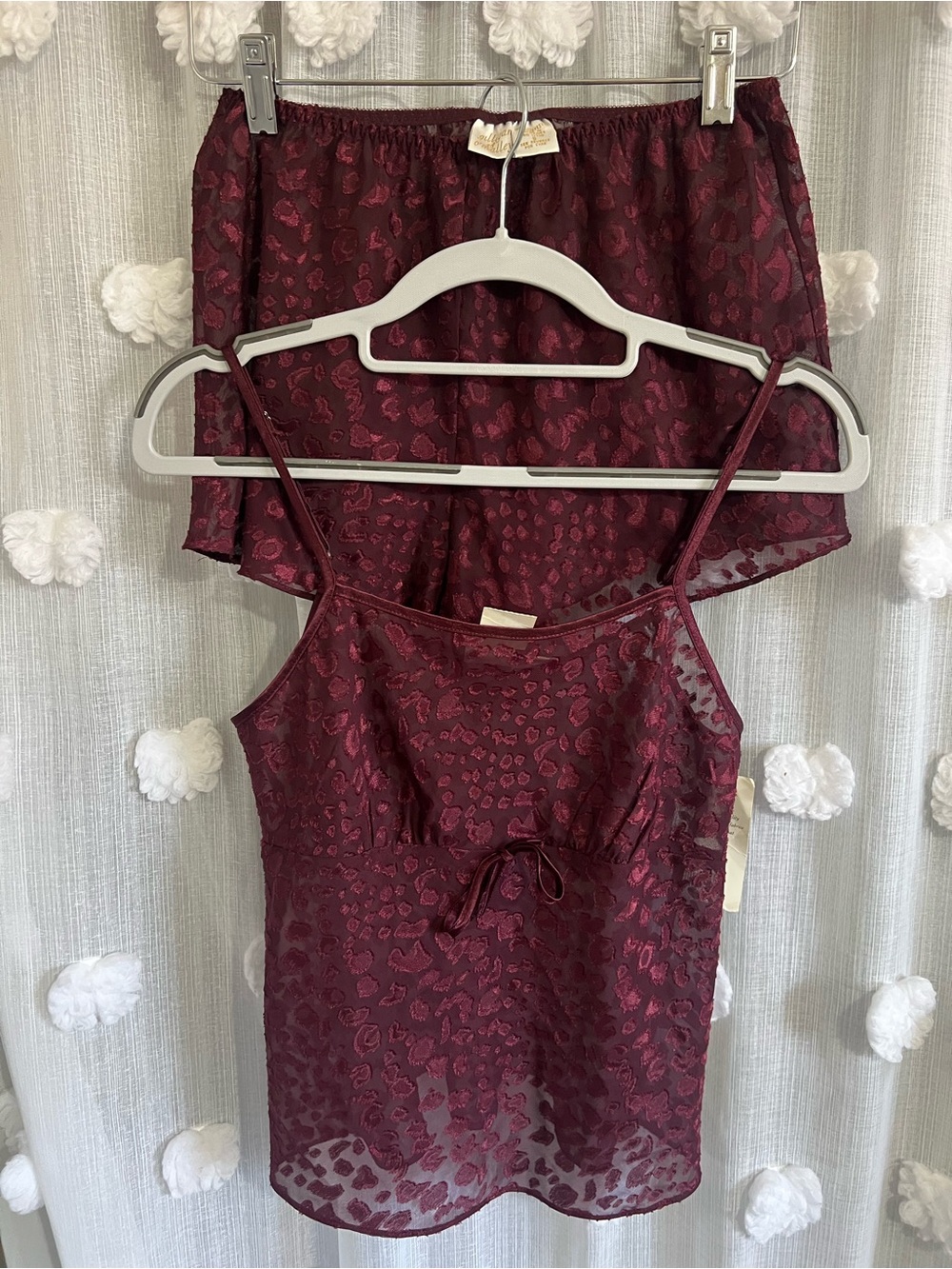 Gillian & O’Malley Burgundy Sheer Leopard Print Cami & shorts